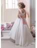 Beaded Scoop Back Satin Floor Length Flower Girl Dress